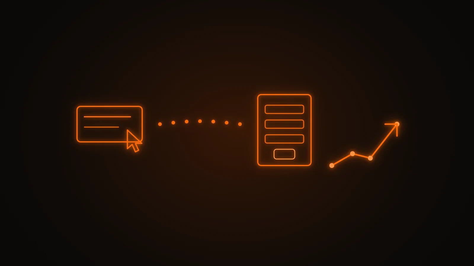 Neonowy schemat drogi od kliknięcia reklamy Google Ads przez formularz kontaktowy do wzrostu sprzedaży